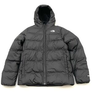 The North Face Youth Moondoggy Hoodie Down Puffer Jacket XL Black Sherpa Lined